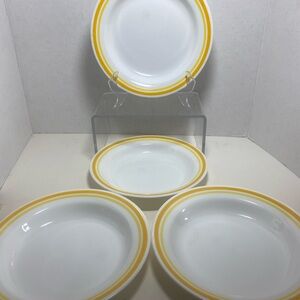 Set of 4 Corelle Citrus Yellow Striped Flat Rimmed Pasta Soup Salad Bowls